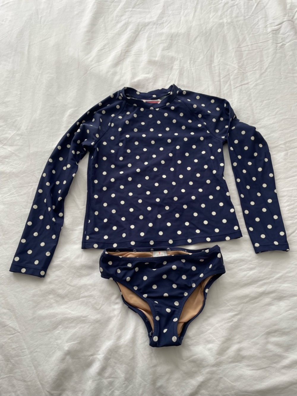 J. Crew Girls' Navy & White Polka Dot Long-Sleeve Swim Set